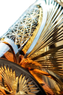 Amber Edo Kiriko whiskey glass with handcut chrysanthemum-inspired floral patterns