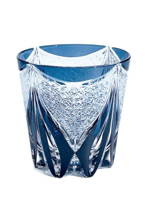 Blue Edo Kiriko whiskey glass with phantom cut and star pattern design