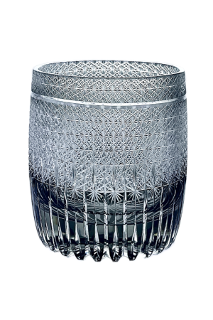 Aura Edo Kiriko whiskey glass with handcut starburst pattern and vertical lines