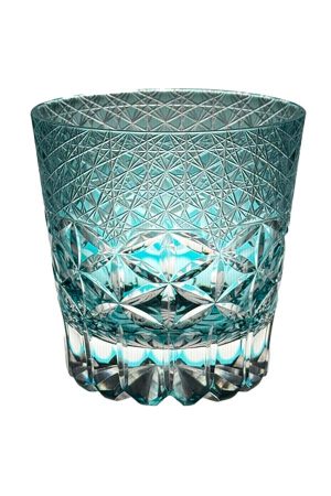 Celestial Mirage turquoise Edo Kiriko whiskey glass with crystal cut and gift box