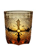 Edo Kiriko cross crystal whiskey glass with golden cut and starburst patterns
