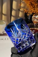 Edo Kiriko lapis blue whiskey glass with star cut design