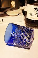 Edo Kiriko lapis blue whiskey glass with star cut design