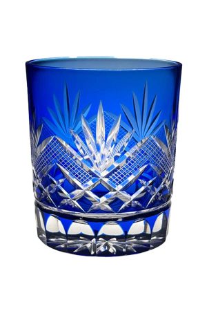 Edo Kiriko lapis blue whiskey glass with star cut design