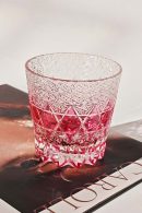 Edo Kiriko pink fluorite crystal whiskey glass with geometric cut patterns