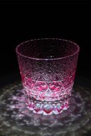 Edo Kiriko pink fluorite crystal whiskey glass with geometric cut patterns
