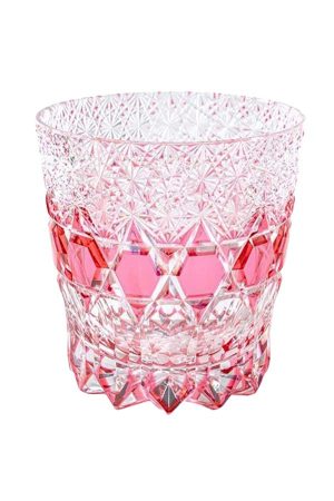 Edo Kiriko pink fluorite crystal whiskey glass with geometric cut patterns