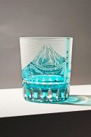 Hand-carved Great Wave whiskey glass with Edo Kiriko pattern