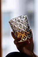 Hand-cut Shippō patterned Edo Kiriko whiskey glass in clear lead-free crystal