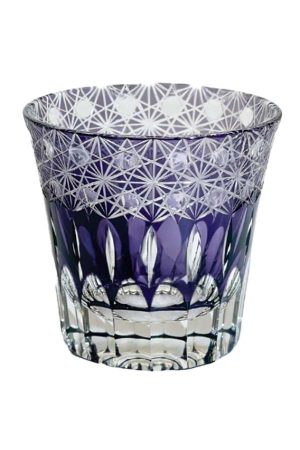 Violet Edo Kiriko whiskey glass with handcut traditional crystal pattern